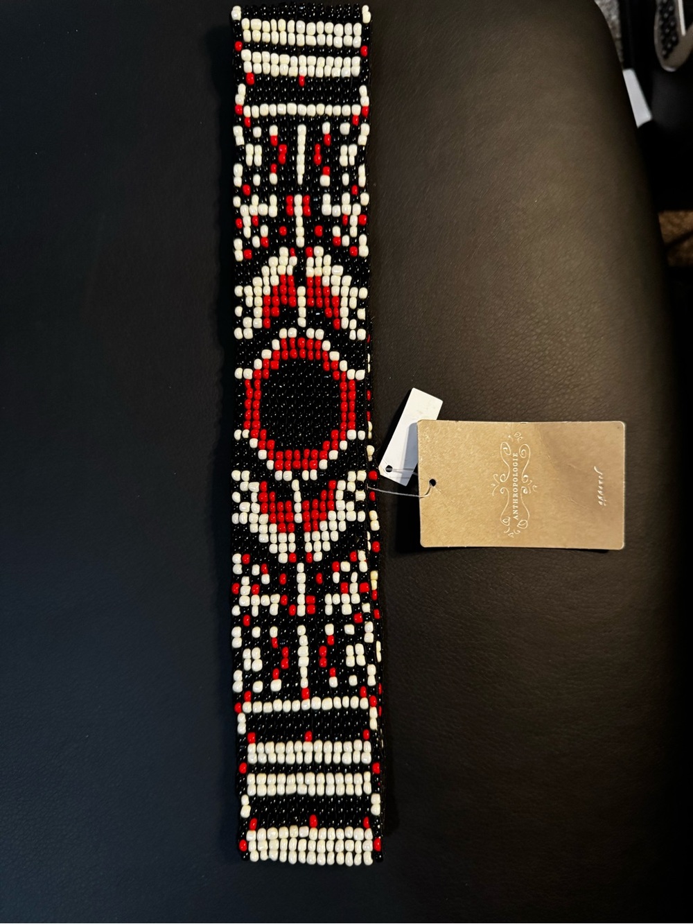 Anthropologie Black, Red & White Beaded Waist Belt